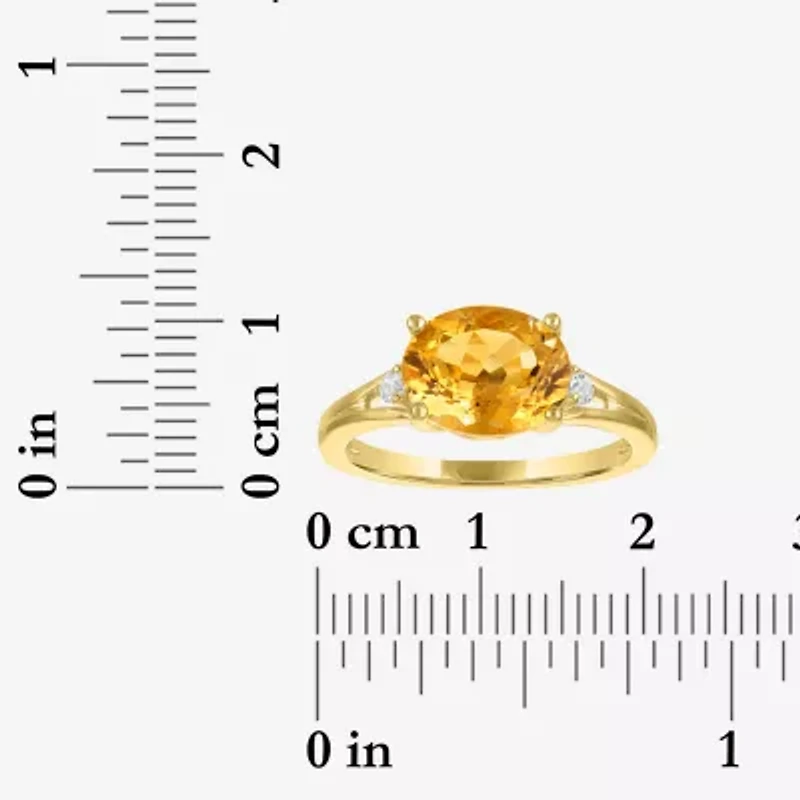 Womens Genuine Yellow Citrine 14K Gold Over Silver Oval 3-Stone Cocktail Ring