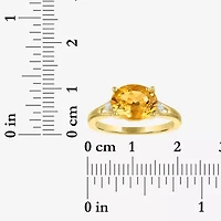 Womens Genuine Yellow Citrine 14K Gold Over Silver Oval 3-Stone Cocktail Ring