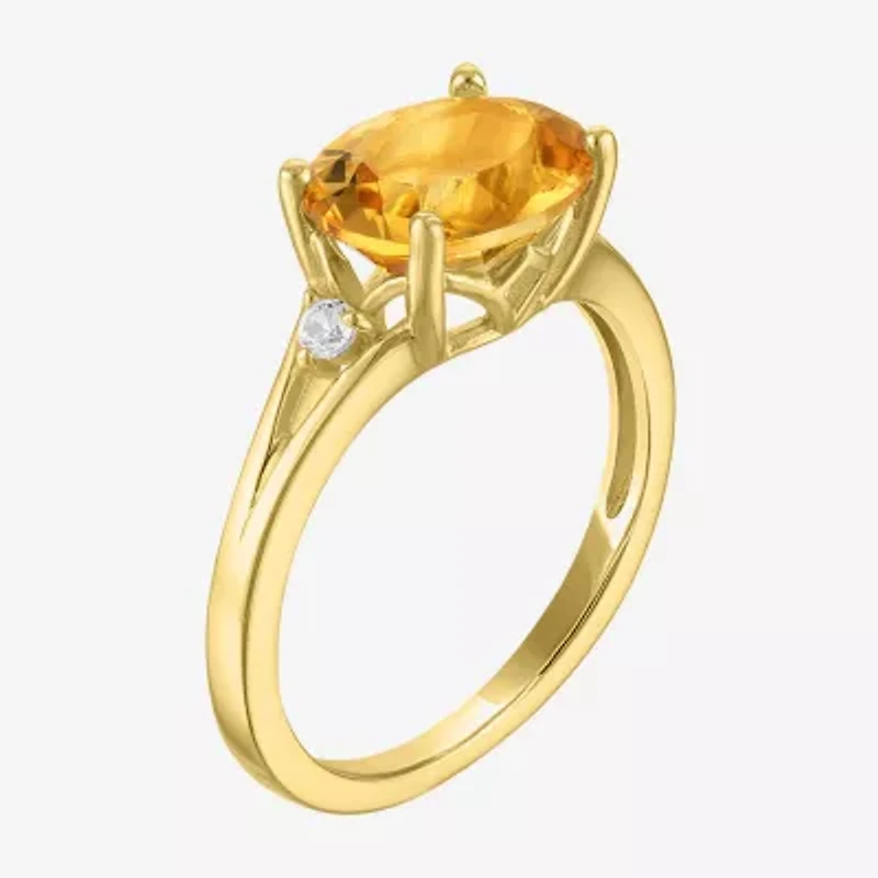 Womens Genuine Yellow Citrine 14K Gold Over Silver Oval 3-Stone Cocktail Ring