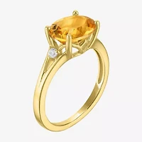 Womens Genuine Yellow Citrine 14K Gold Over Silver Oval 3-Stone Cocktail Ring