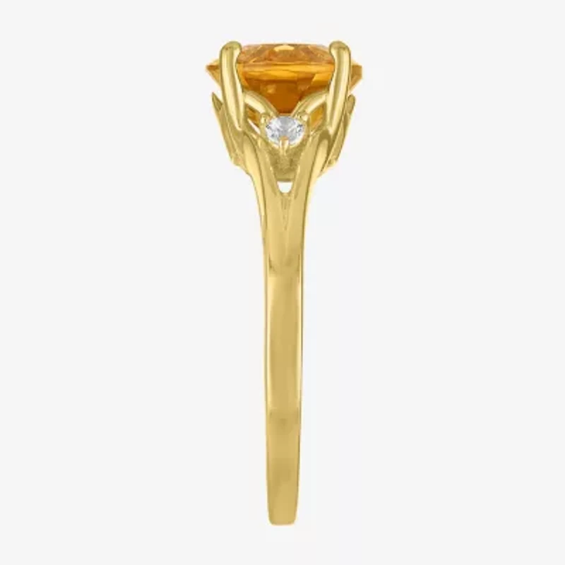Womens Genuine Yellow Citrine 14K Gold Over Silver Oval 3-Stone Cocktail Ring
