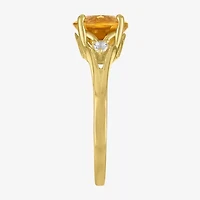 Womens Genuine Yellow Citrine 14K Gold Over Silver Oval 3-Stone Cocktail Ring