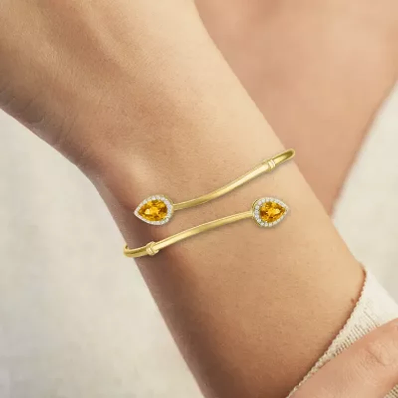 Womens Yellow Citrine 14K Gold Over Silver Cuff Bracelet