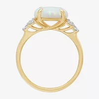 Womens Lab Created White Opal 14K Gold Over Silver Oval Side Stone Cocktail Ring