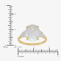 Womens Lab Created White Opal 14K Gold Over Silver Oval Side Stone Cocktail Ring