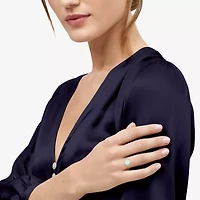 Womens Lab Created White Opal 14K Gold Over Silver Oval Side Stone Cocktail Ring