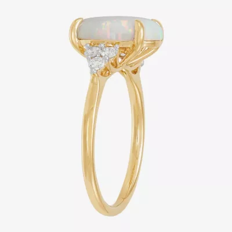 Womens Lab Created White Opal 14K Gold Over Silver Oval Side Stone Cocktail Ring