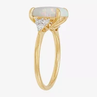Womens Lab Created White Opal 14K Gold Over Silver Oval Side Stone Cocktail Ring