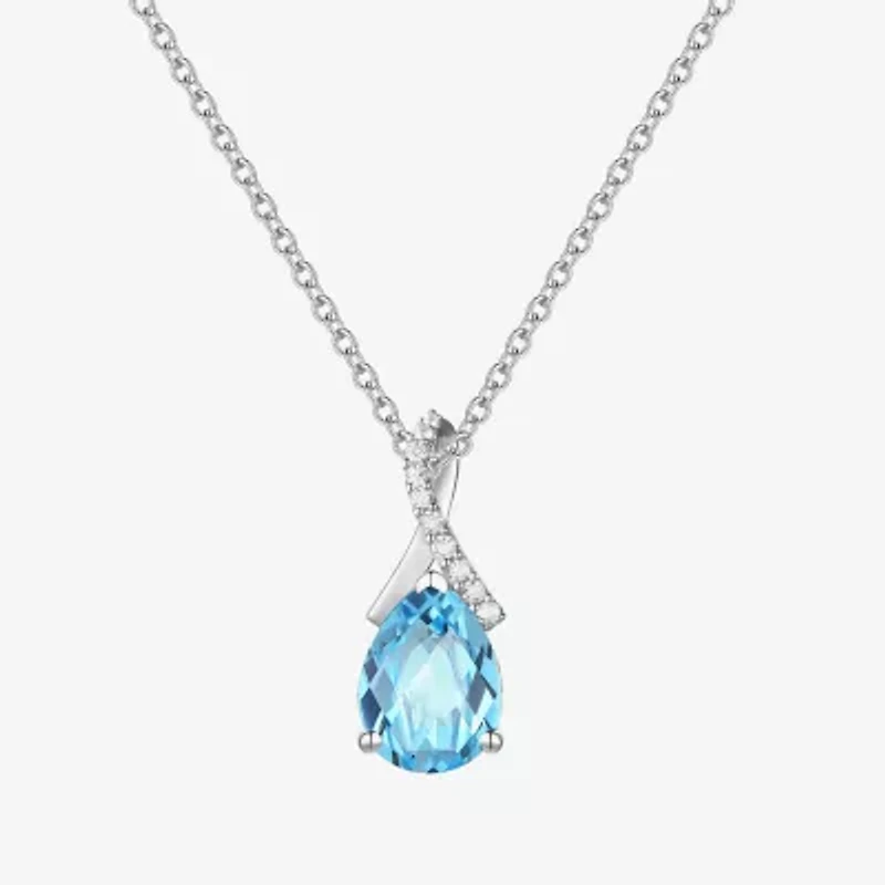 Womens Genuine Blue Topaz Sterling Silver Pear 18 Inch Pendant Necklace