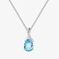 Womens Genuine Blue Topaz Sterling Silver Pear 18 Inch Pendant Necklace