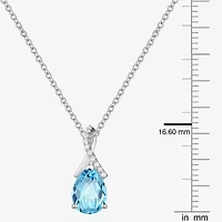 Womens Genuine Blue Topaz Sterling Silver Pear 18 Inch Pendant Necklace
