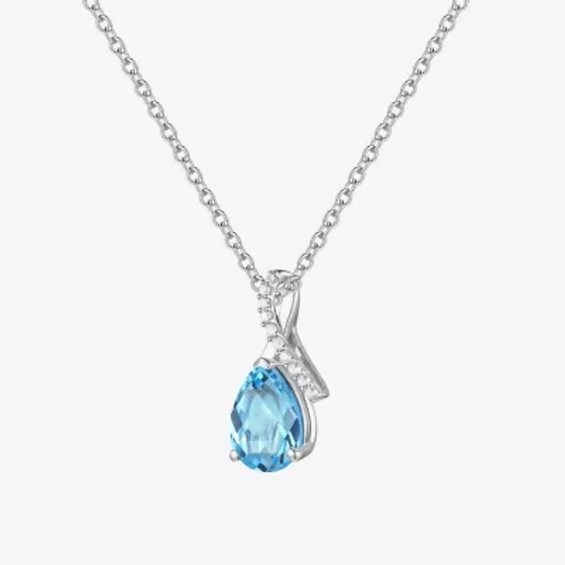 Womens Genuine Blue Topaz Sterling Silver Pear 18 Inch Pendant Necklace