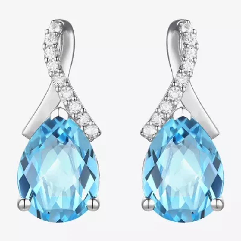 Womens Genuine Blue Topaz Sterling Silver Pear Drop Earrings