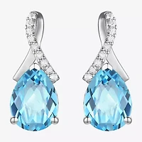Womens Genuine Blue Topaz Sterling Silver Pear Drop Earrings