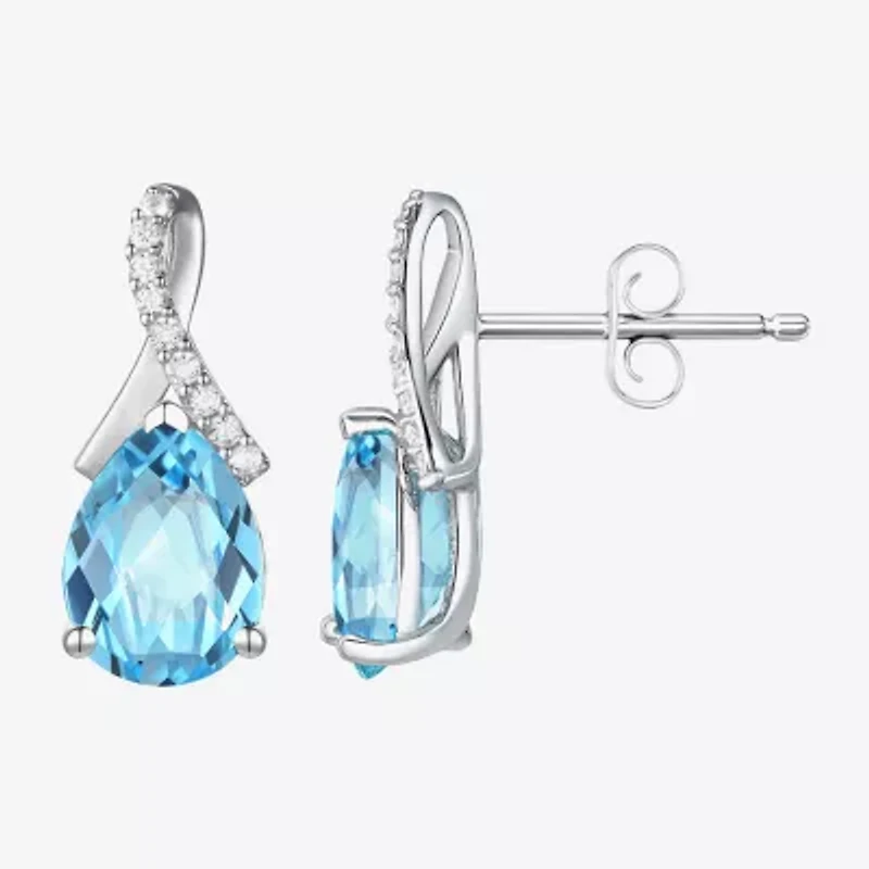 Womens Genuine Blue Topaz Sterling Silver Pear Drop Earrings