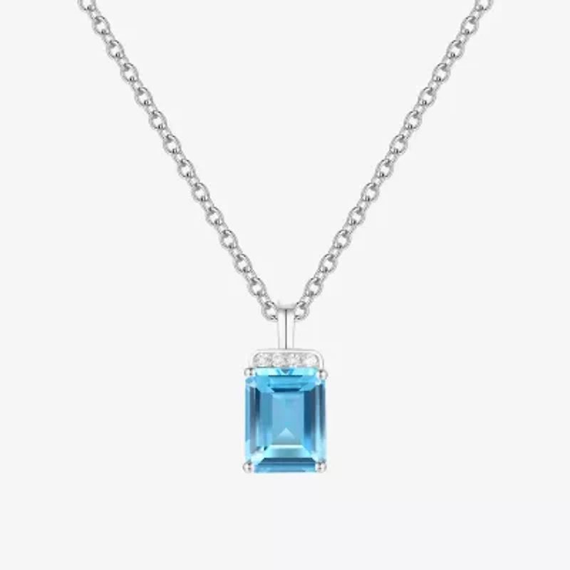 Womens Genuine Blue Topaz Sterling Silver 18 Inch Pendant Necklace