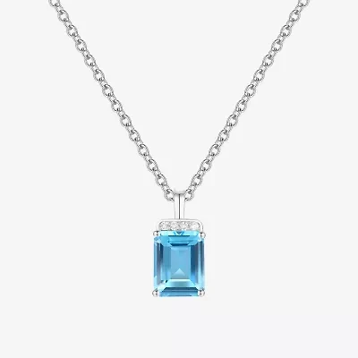 Womens Genuine Blue Topaz Sterling Silver 18 Inch Pendant Necklace