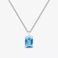 Womens Genuine Blue Topaz Sterling Silver 18 Inch Pendant Necklace