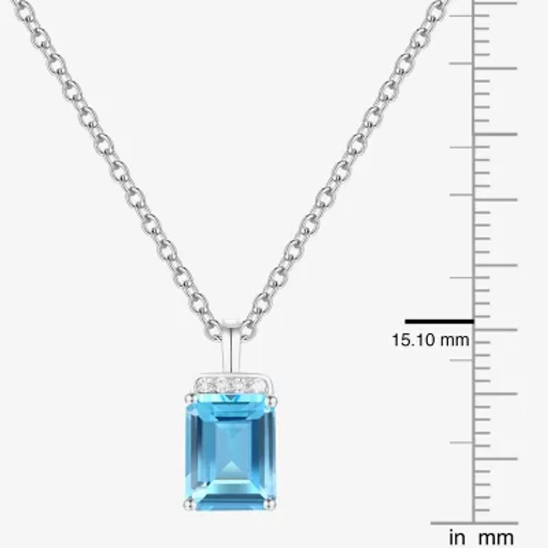 Womens Genuine Blue Topaz Sterling Silver 18 Inch Pendant Necklace