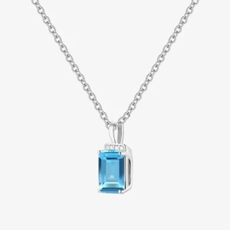 Womens Genuine Blue Topaz Sterling Silver 18 Inch Pendant Necklace