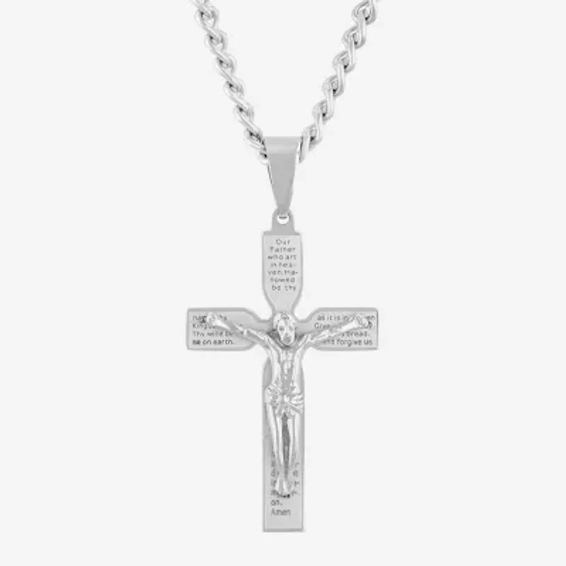 Crucifix Mens Stainless Steel Cross 24 Inch Pendant Necklace
