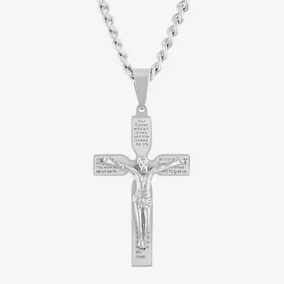 Crucifix Mens Stainless Steel Cross 24 Inch Pendant Necklace