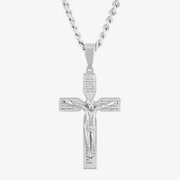 Crucifix Mens Stainless Steel Cross 24 Inch Pendant Necklace