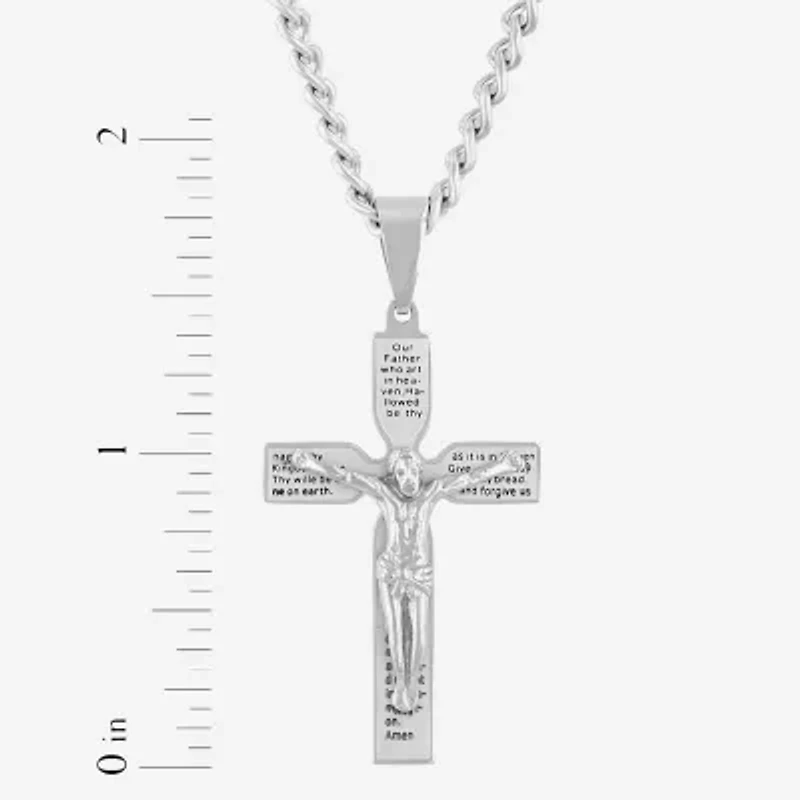 Crucifix Mens Stainless Steel Cross 24 Inch Pendant Necklace