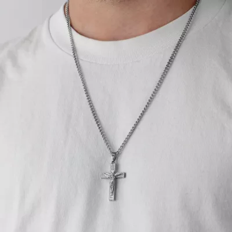 Crucifix Mens Stainless Steel Cross 24 Inch Pendant Necklace