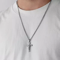 Crucifix Mens Stainless Steel Cross 24 Inch Pendant Necklace