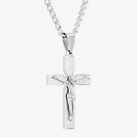 Crucifix Mens Stainless Steel Cross 24 Inch Pendant Necklace