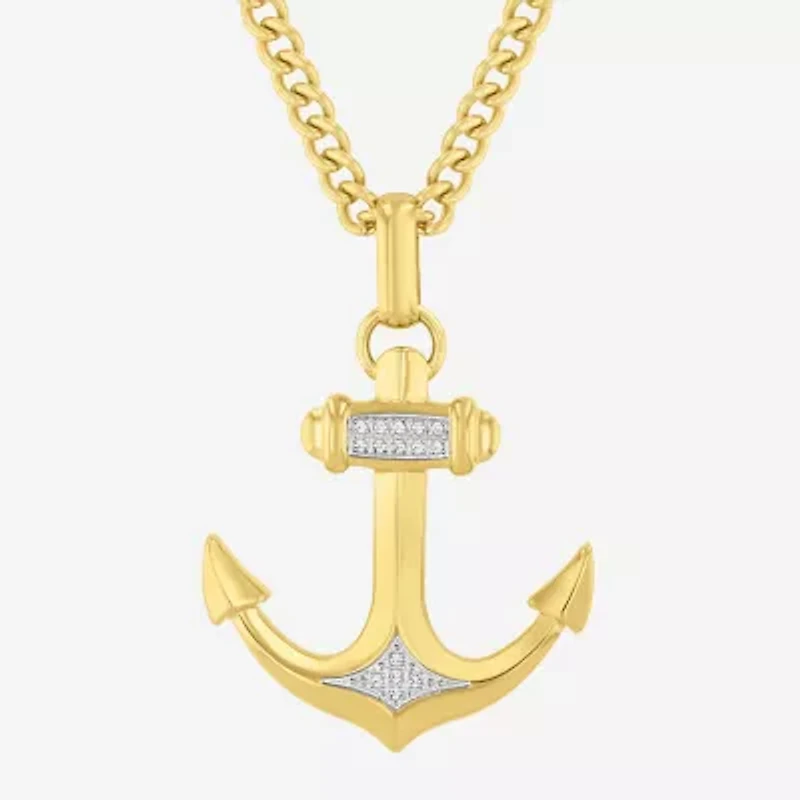 (H-I, I2-I3) Mens Diamond Accent Natural White Diamond Stainless Steel 24 Inch Pendant Necklace