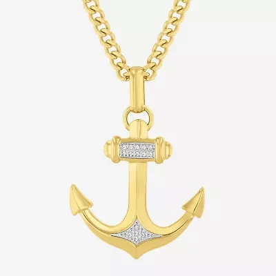 (H-I, I2-I3) Mens Diamond Accent Natural White Diamond Stainless Steel 24 Inch Pendant Necklace