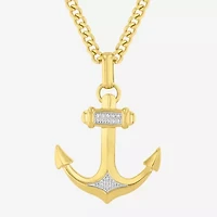 (H-I, I2-I3) Mens Diamond Accent Natural White Diamond Stainless Steel 24 Inch Pendant Necklace