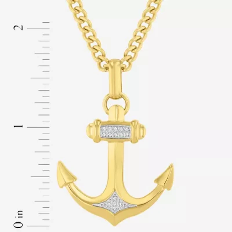 (H-I, I2-I3) Mens Diamond Accent Natural White Diamond Stainless Steel 24 Inch Pendant Necklace