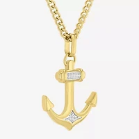 (H-I, I2-I3) Mens Diamond Accent Natural White Diamond Stainless Steel 24 Inch Pendant Necklace