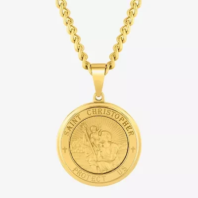 St. Christopher Medallion Mens Stainless Steel Round 24 Inch Pendant Necklace