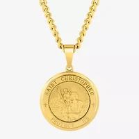 St. Christopher Medallion Mens Stainless Steel Round 24 Inch Pendant Necklace