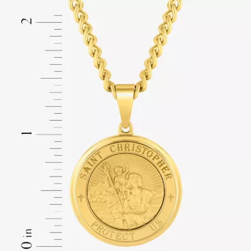 St. Christopher Medallion Mens Stainless Steel Round 24 Inch Pendant Necklace