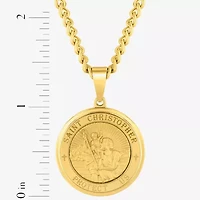 St. Christopher Medallion Mens Stainless Steel Round 24 Inch Pendant Necklace