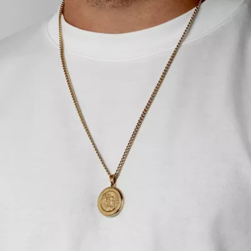 St. Christopher Medallion Mens Stainless Steel Round 24 Inch Pendant Necklace