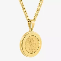 St. Christopher Medallion Mens Stainless Steel Round 24 Inch Pendant Necklace