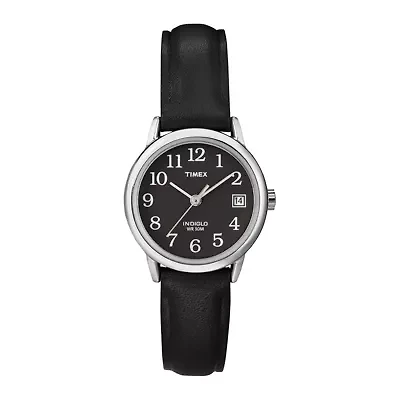 Timex® Easy Reader Womens Black Leather Strap Watch T2N5259J