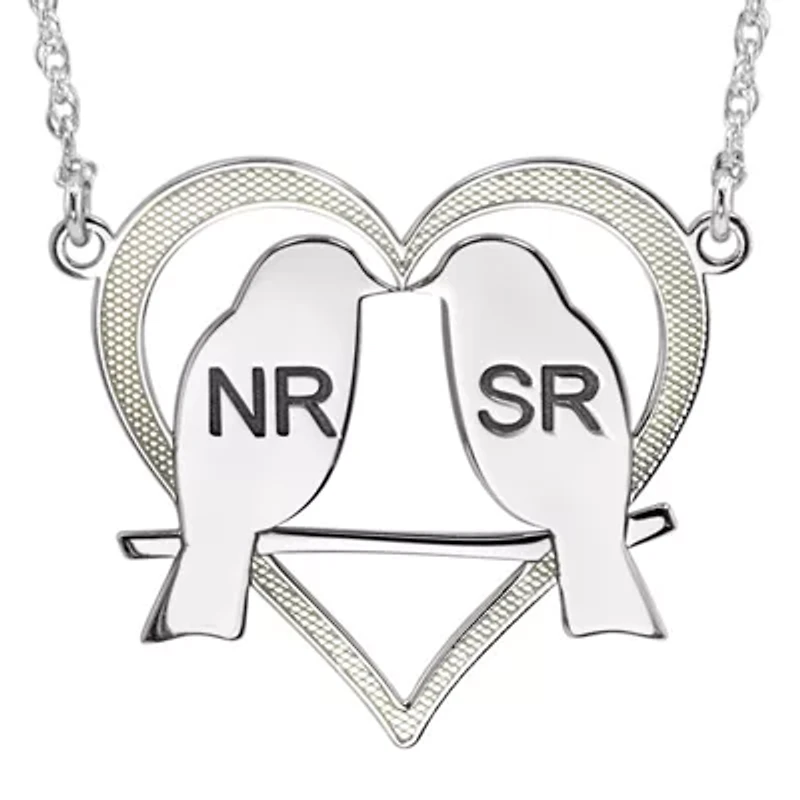 Personalized 25mm Love Birds Heart Couples Necklace