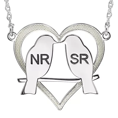 Personalized 25mm Love Birds Heart Couples Necklace