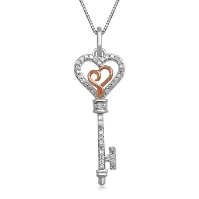 Hallmark Diamonds 1/10 CT. T.W. Diamond Heart Key Pendant Necklace