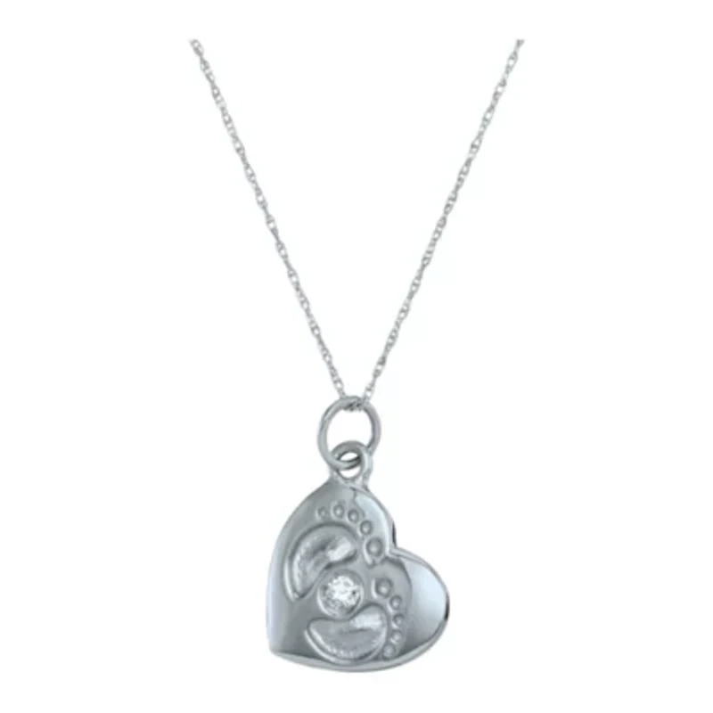 Personalized Genuine Birthstone Footprint Heart Pendant Necklace
