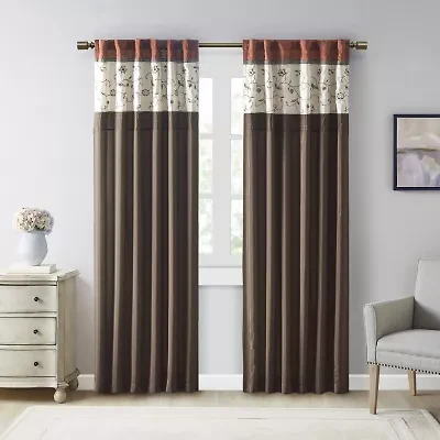 Madison Park Belle 50"W X 84"L Rod Pocket Back Tab Embroidered Light-Filtering Single Curtain Panel