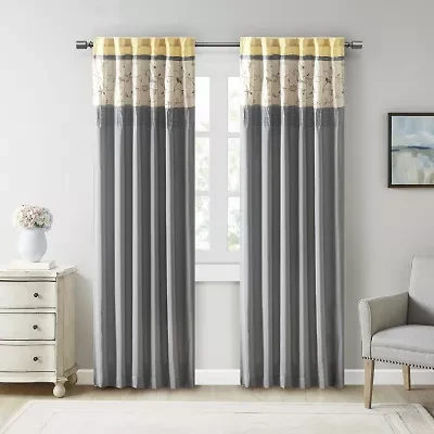 Madison Park Belle 50"W X 84"L Rod Pocket Back Tab Embroidered Light-Filtering Single Curtain Panel