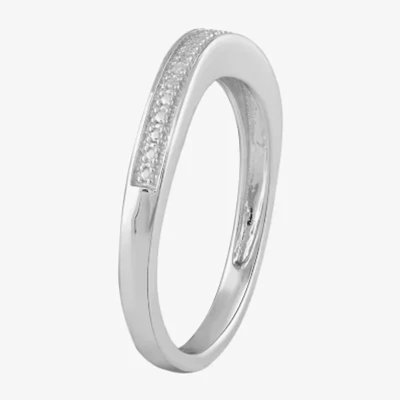 Surrounded by Love Womens 2MM Diamond Accent Natural White Sterling Silver Wedding Band